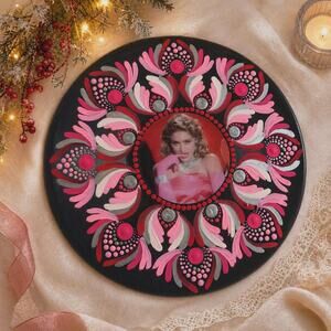 Madonna Inspired Hand Painted Mandala Wall Art Pink Black 10"
